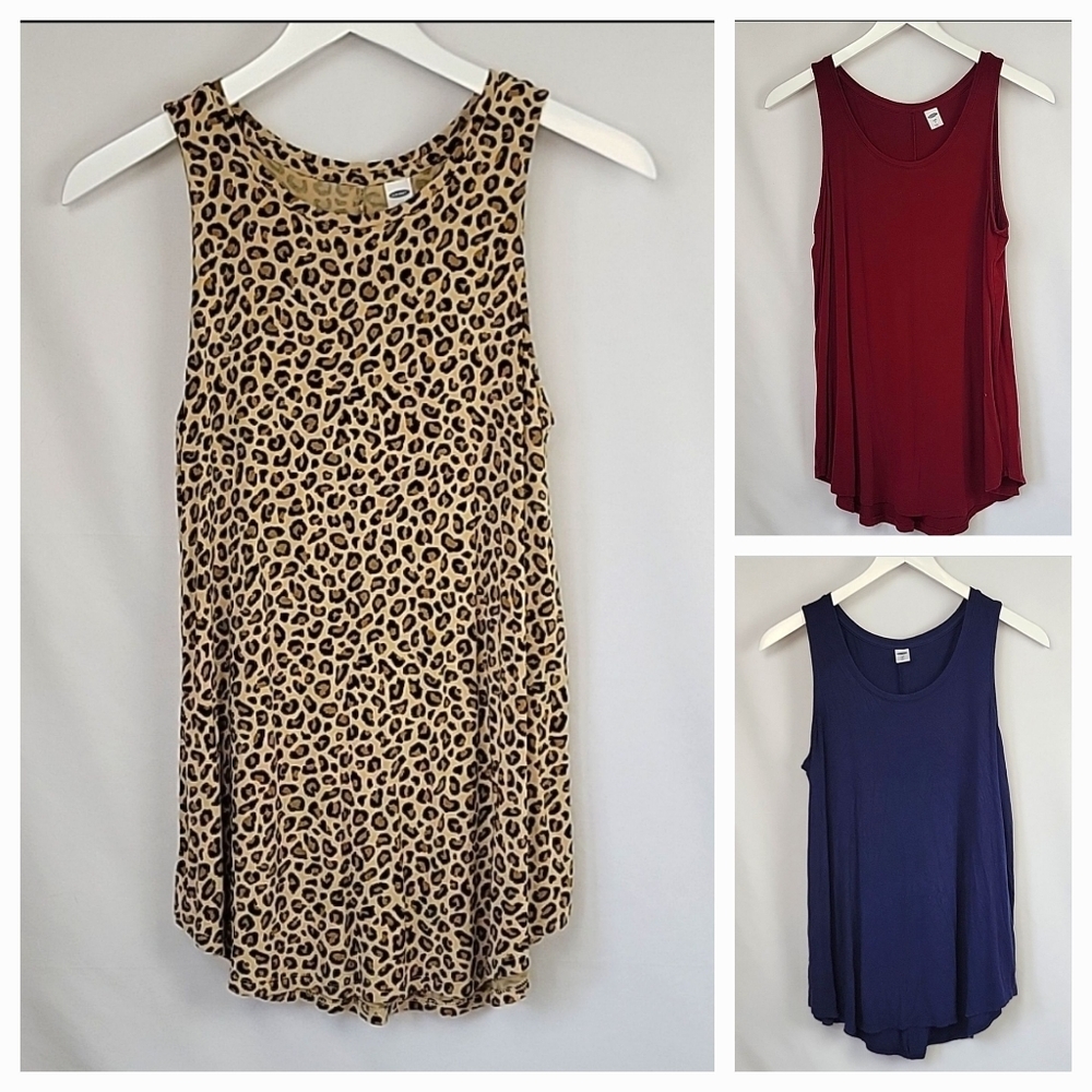 Old Navy Luxe Tunic Tank Top Bundle Animal Print/ Burgundy/ Red Size XS …
